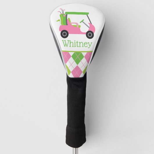 Roze en groene Golf Cart Golf Head Hoesje Golfheadcover (Voorkant)
