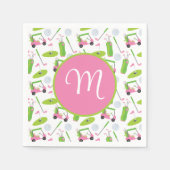 Roze en Groene Golf gepersonaliseerde Monogrammen Servet (Voorkant)