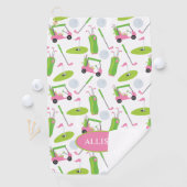 Roze en Groene Golf, speciaal gepersonaliseerd Golfhanddoek (Insitu)