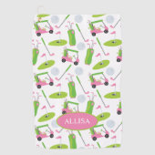 Roze en Groene Golf, speciaal gepersonaliseerd Golfhanddoek (Voorkant)