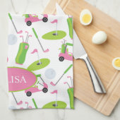 Roze en Groene Golf, speciaal gepersonaliseerd Theedoek (Quarter Fold)