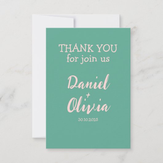Roze en groene golvende bruiloft bedankkaart (Voorkant)