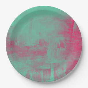 Roze en Groene Grunge Geplakt Abstract Papieren Bordje