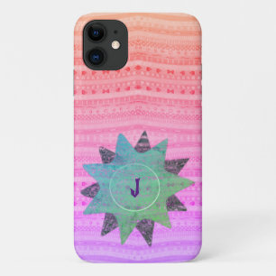 Roze en groene harten en Star Pattern iPhone 11 Hoesje