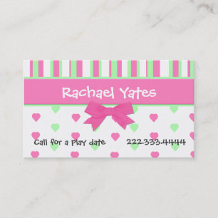 Roze en groene harten en strippes Play Date Card Contactkaartje