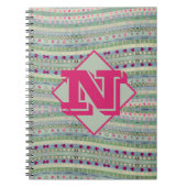 Roze en groene harten Patroon en uw monogram Notitieboek (Voorkant)