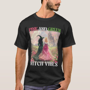 Roze en groene heks vibes Halloween heksen vrouwen T-shirt