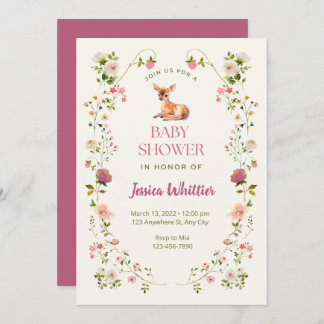 Roze en groene herten en bloemen Baby shower Kaart
