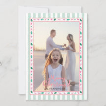 Roze en groene hulstblaadjes rand familie foto