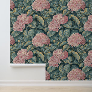Roze en Groene Hydrangea Wallpaper Behang
