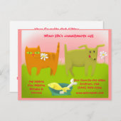 Roze en Groene Kat en Hond Huisdier Zittend Briefkaart (Voorkant / Achterkant)