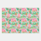 Roze en Groene Kerst Gingerbread Huizen Inpakpapier Vel (Voorkant)