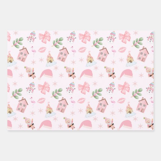 Roze en Groene Kerst Vakantie Verpakking Papier Inpakpapier Vel (Voorkant)