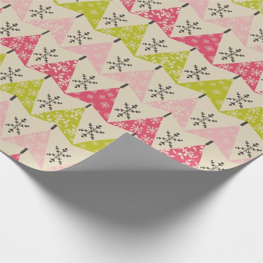 Roze en groene kerstbomen cadeaupapier (Hoek)