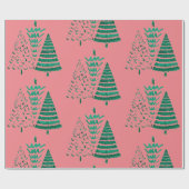 Roze en groene kerstbomen cadeaupapier (Vlak)