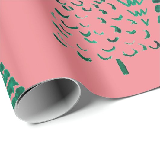 Roze en groene kerstbomen cadeaupapier (Rol Hoek)