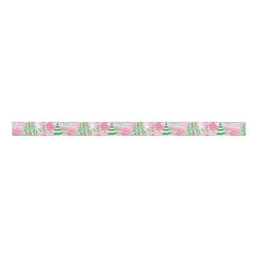 Roze en groene kerstbomen grosgrain lint (Voorkant)