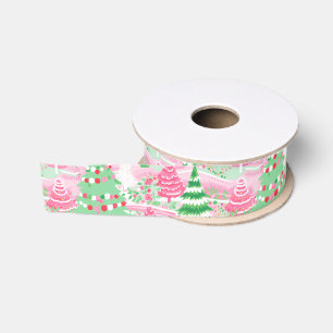 Roze en groene kerstbomen grosgrain lint