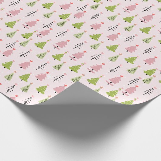 Roze en Groene Kerstbomen Roze Kerstmis Cadeaupapier (Hoek)