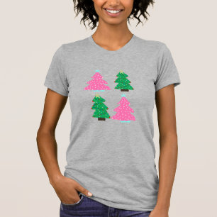 Roze en groene kerstbomen t-shirt