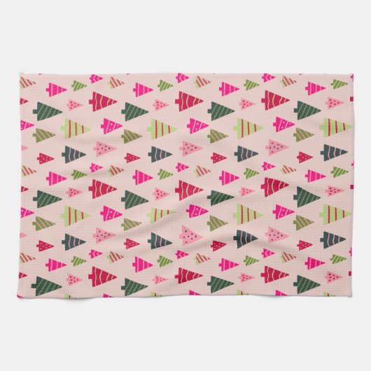 Roze en groene kerstbomen  theedoek (Horizontaal)
