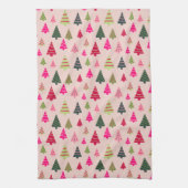 Roze en groene kerstbomen  theedoek (Verticaal)