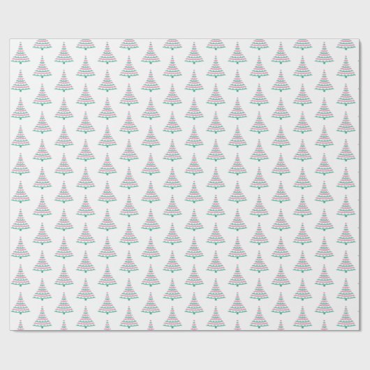 Roze en groene kerstboom inpakpapier met moderne u (Vlak)