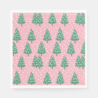 Roze en groene kerstboom servet