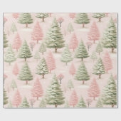 roze en groene kerstpijnbomen cadeaupapier (Vlak)