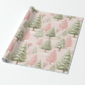 roze en groene kerstpijnbomen cadeaupapier (Uitgerold)