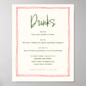 Roze en groene kleurrijke bruiloftsbar-drankjes poster (Voorkant)