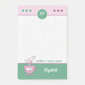 Roze en groene koffiebeker met een naam post-it® notes (Voorkant)