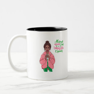 Roze en groene koningin tweekleurige koffiemok