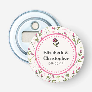 Roze en groene langlevende wilde bloemen button flesopener