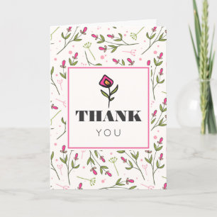 Roze en groene langstelige wilde bloemen Dank je w Bedankkaart