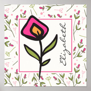 Roze en groene langstelige wilde bloemen Persoonli Poster