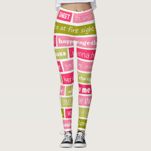 Roze en groene liefdesbrieven leggings
