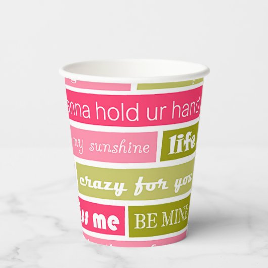 Roze en groene liefdesbrieven papieren bekers (Achterkant)