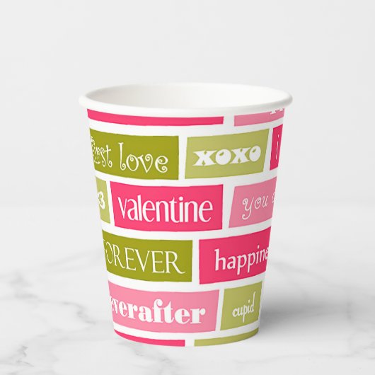 Roze en groene liefdesbrieven papieren bekers (Voorkant)