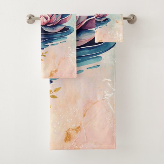 Roze en Groene Lotus Bloemkunst Bad Handdoek (Insitu)