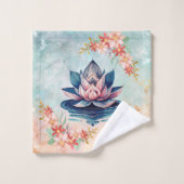 Roze en Groene Lotus Bloemkunst Bad Handdoek (Wasdoekje)