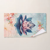 Roze en Groene Lotus Bloemkunst Bad Handdoek (Handdoek)