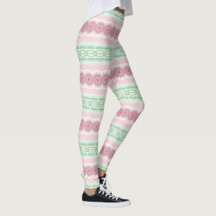 Roze en Groene Mandala Kaleidoscoop Gestreept Leggings
