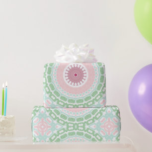 Roze en Groene Mandala Kaleidoscoop Medaillon Cadeaupapier