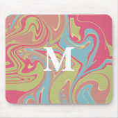 Roze en Groene Marmer Monogram Muismat (Voorkant)