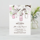 Roze en groene Mason Jars Floral Baby shower Kaart (Staand voorkant)