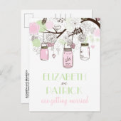 Roze en Groene Mason Jars sparen het Briefkaart va (Voorkant / Achterkant)