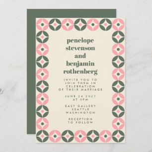 Roze en Groene Mid Mid Geometric Chic Wedding Kaart