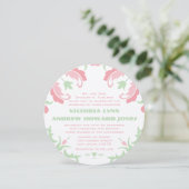 Roze en Groene Modern Damask Wedding Kaart (Staand voorkant)