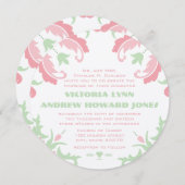 Roze en Groene Modern Damask Wedding Kaart (Voorkant / Achterkant)